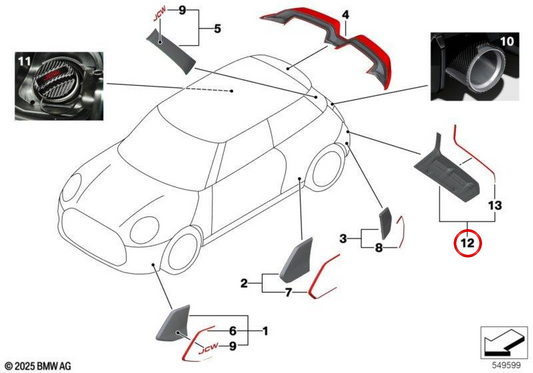 Difusor traseiro JCW OEM 51125B4C364 para MINI F56, Cooper C, Cooper D, Cooper E, Cooper S. MINI original.
