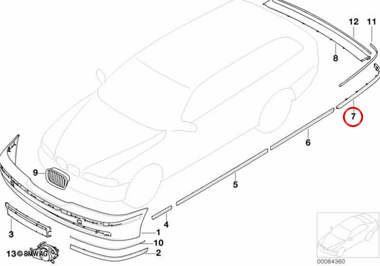 Stampo del paraurti posteriore destro stampato per BMW 5 E39 (OEM 51127005904). BMW originale