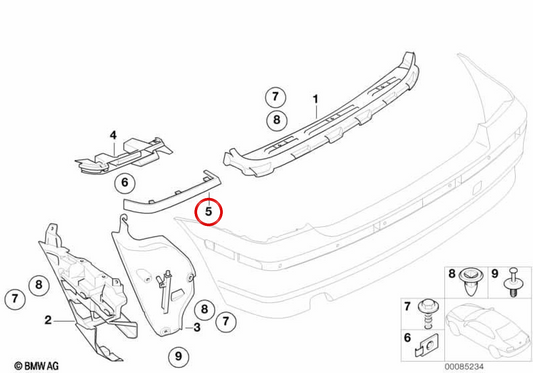 Embellissement arrière droit (imprimé) OEM 51127052044 pour BMW E46. BMW d'origine.