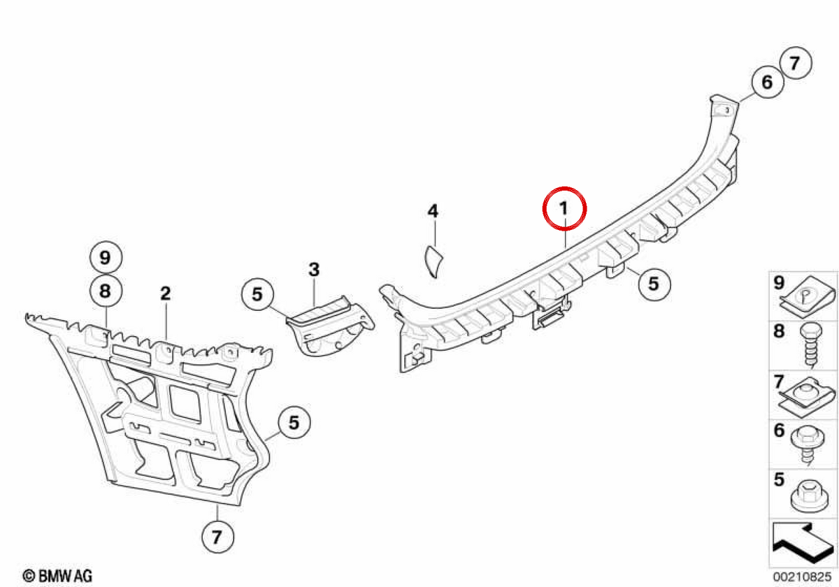 Rear Central Guide OEM 51127058522 for BMW E90, E91. Original BMW.