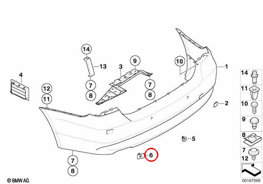Soporte sensor PDC trasero exterior derecho OEM 51127127724 para BMW E91. Original BMW.