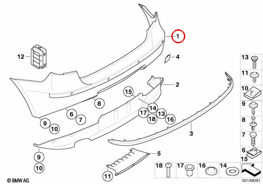 Moldagem superior do pára-choque traseiro com primer OEM 51127136089 para BMW E87. BMW genuíno.