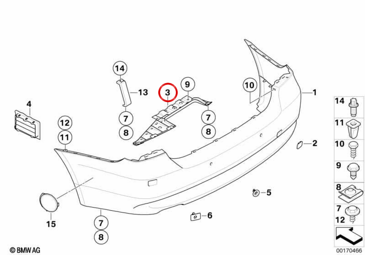 Guida inferiore centrale OEM 51127163847 per BMW E90, E91. BMW originale.