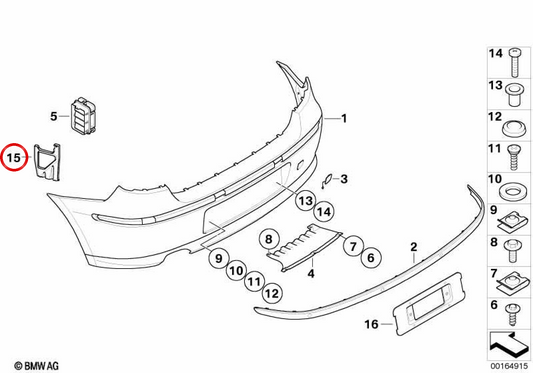 Soporte inferior del parachoques trasero OEM 51127183873 para BMW E81, E87. Original BMW.