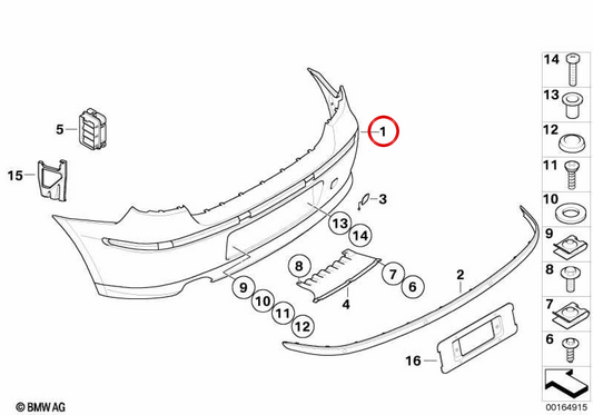 Revestimiento del parachoques trasero imprimado para BMW E81, E87N (OEM 51127186087). Original BMW.