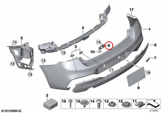 Supporto dell'antenna OEM 51127318435 per BMW F20, F21, F22, F23. BMW originale.