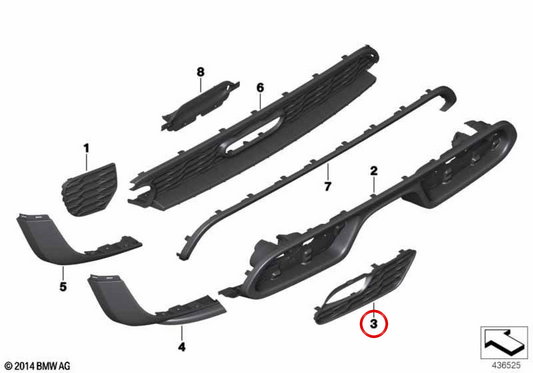 Griglia inferiore sinistra OEM 51127351659 per MINI F56, F55, Cabrio F57. MINI originale.