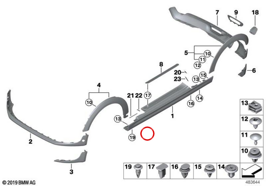 Fascia posteriore inferiore sinistra OEM 51127380537 per MINI F56, Cabrio F57. MINI originale.