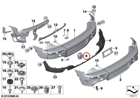 Pára-choque traseiro esquerdo OEM 51127391615 para MINI Clubman F54, F54 LCI. MINI originais.