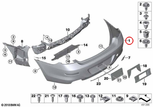 Revêtement de pare-chocs arrière apprêté OEM 51127395511 pour BMW Série 6 F06 Gran Coupé LCI, F12 LCI et F13 LCI. BMW d'origine