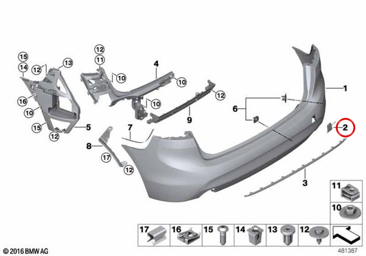 Embels Cover for EM T -towing hook 51127403798 for BMW F46 and F46N. Original BMW.