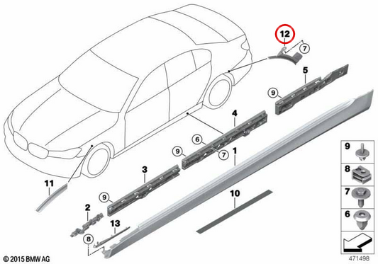 Passaggio della ruota posteriore destro OEM 51127462742 per BMW G12. BMW originale.