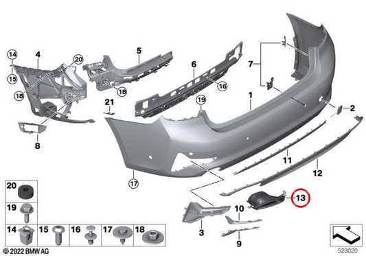 Embellecedor de salida de escape derecho OEM 51127469368 para BMW G20, G28. Original BMW.