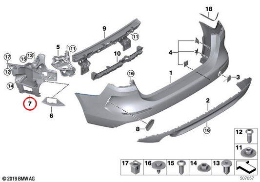 Supporto lato sinistro per Bumper OEM 51127477435 per BMW F44. BMW originale.