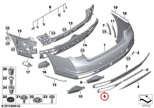 Moldura trasera izquierda OEM 51127478373 para BMW G11, G12. Original BMW.