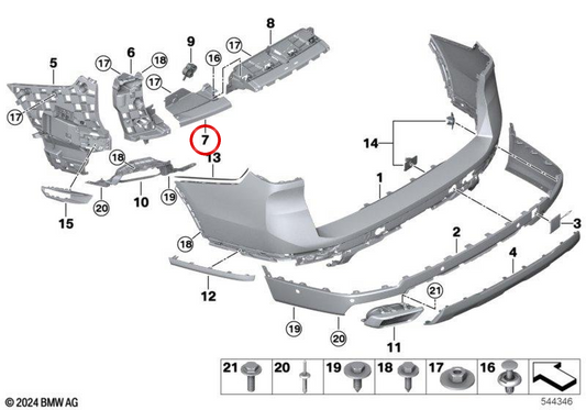 Right rear bumper support OEM 51127487528 for BMW G07. Original BMW.