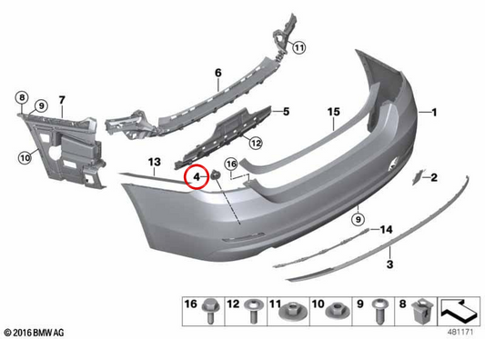 PDC/PMA sensor support OEM 51127496135 for BMW F32, F33, F36. Original BMW.