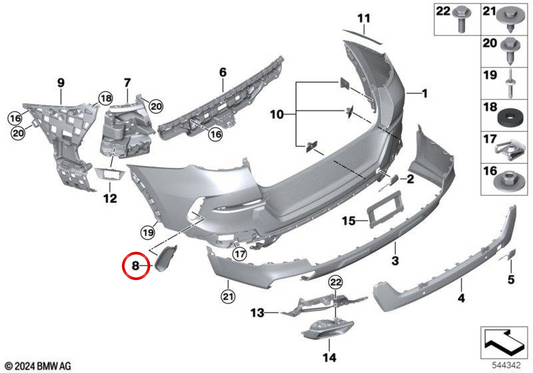 Rechte hintere Stoßstange OM 51127498266 für BMW G06. Original BMW.