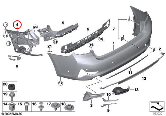 Suporte lateral traseiro direito OEM 51127499836 para BMW G20, G28. BMW genuíno.