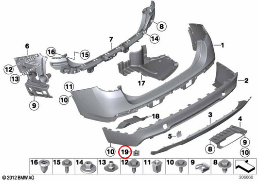 Conjunto de carcaça do sensor PDC traseiro OEM 51127845534 para BMW X1 E84 sDrive18d, sDrive20d, xDrive18d... e muito mais. BMW genuíno.