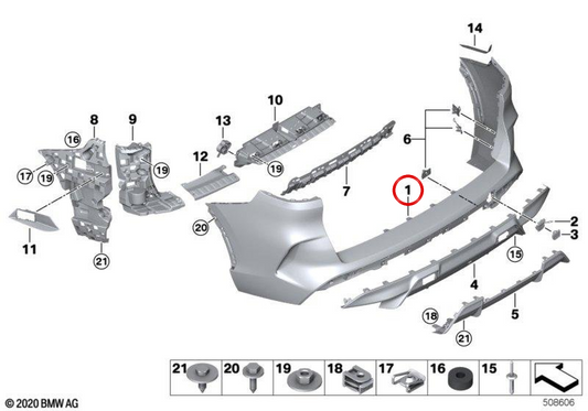 OM 51127872893 Heckstoßstange für BMW F95. Original BMW.