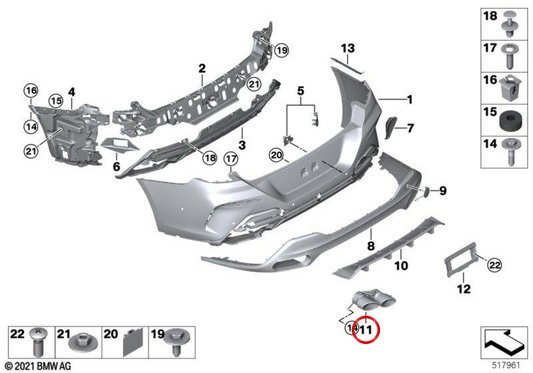 Guarnição da saída de escape esquerda OEM 51127998979 para BMW G16. BMW genuíno.