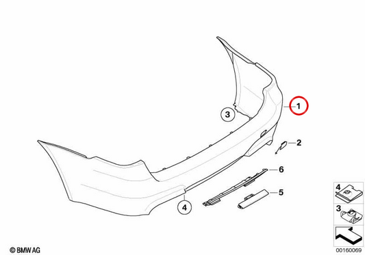 Primed Rear Bumper Housing for BMW E61N (OEM 51128042067). Original BMW.