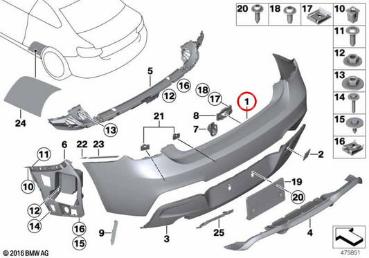 OM 51128055207 Burmaper posteriore per BMW F20, F21. BMW originale.