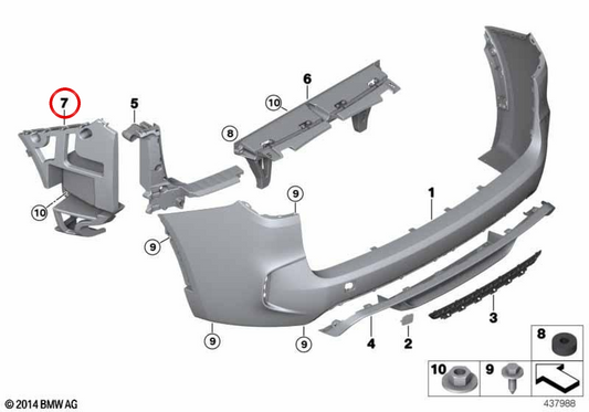 Rechte hintere Stoßstange Unterstützung OEM 51128056372 für BMW F85. Original BMW.