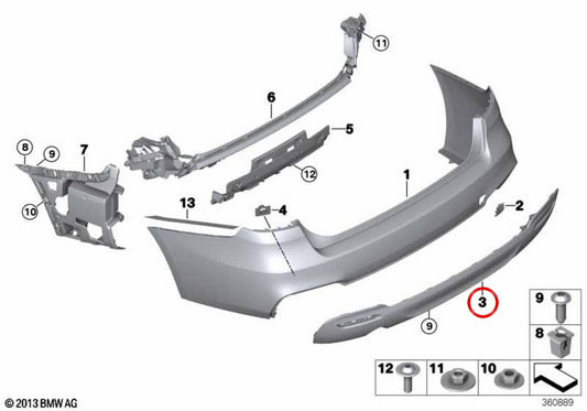 Cubierta inferior del parachoques trasero OEM 51128062203 para BMW F34. Original BMW.