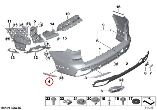 Moulage arrière gauche OEM 51128074019 pour BMW G07. BMW d'origine.