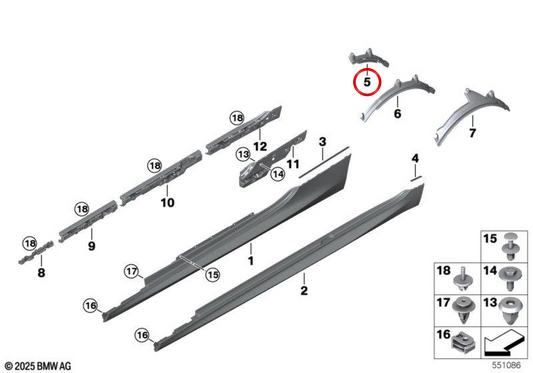 Passaggio della ruota posteriore destro OEM 51128074848 per BMW F91, F92. BMW originale.