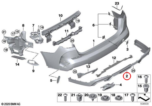 Tampa do pára-choque traseiro OEM 51128075447 para BMW F44. BMW genuíno.
