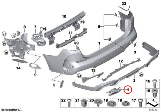 OEM 51128075532 Embell de sortie d'échappement droit étant pour BMW F44. BMW d'origine.