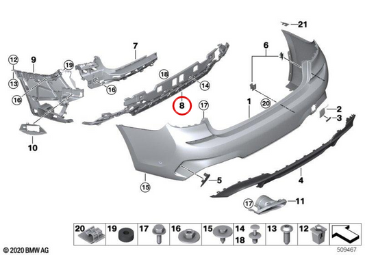 OEM 51128075715 Prise en charge du pare-chocs arrière pour BMW G20, G28. BMW d'origine.