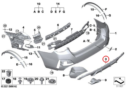 Untere Abdeckung des hinteren Stoßfänger OEM 51128078595 für BMW G26. Original BMW.