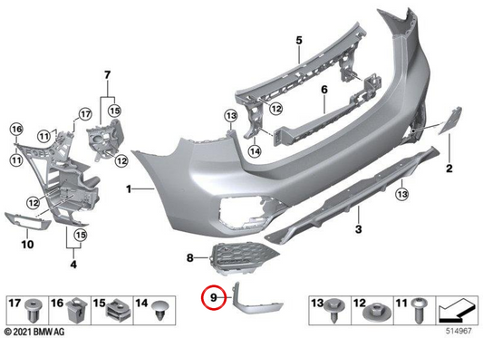 Clip de fijación izquierdo OEM 51128080937 para BMW U06. Original BMW.
