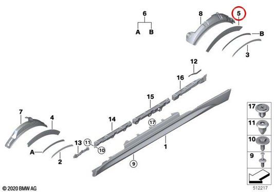 Protector adhesivo lateral izquierdo OEM 51128085063 para BMW F87. Original BMW.