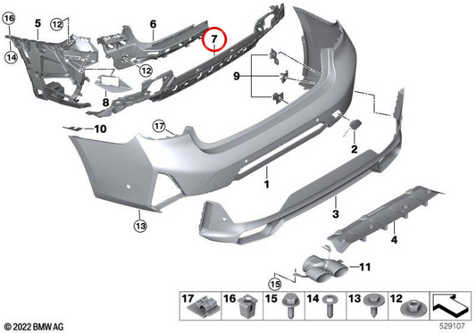 Soporte adaptador trasero OEM 51128085497 para BMW G20, G21. Original BMW.