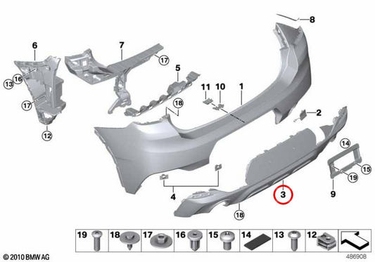 Difusor traseiro pintado OEM 51128090076 para BMW F39. BMW genuíno.