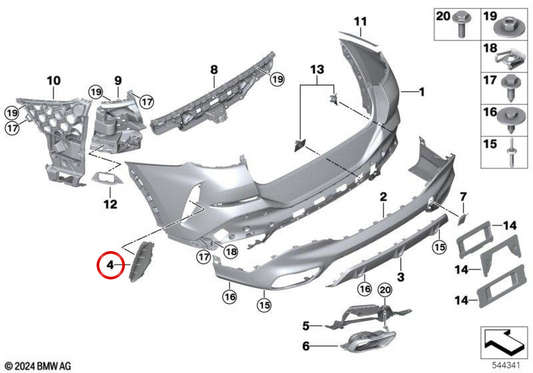 Rechte hintere Stoßstange Grid OEM 51128092246 für BMW G06. Original BMW.