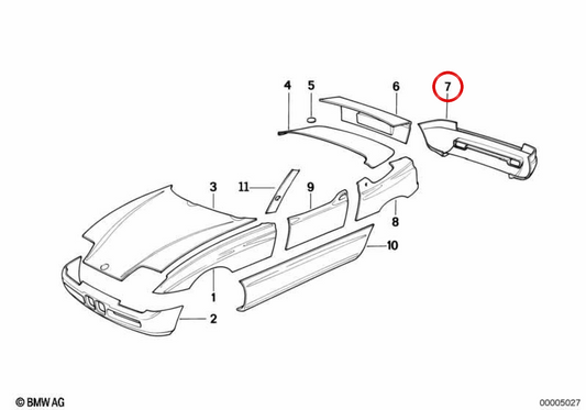 Panneau arrière OEM 51128121365 pour BMW Z1. BMW d'origine.