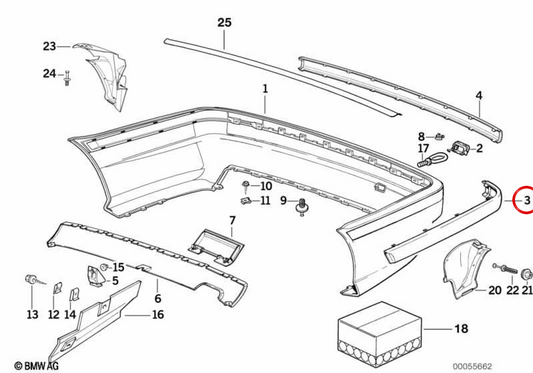 Moulage du côté droit OEM 51128162004 pour BMW E36. BMW d'origine.