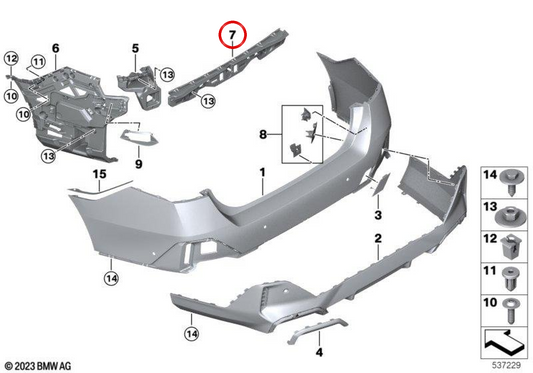 Support central du pare-chocs arrière OEM 51128465433 pour BMW G68. BMW d'origine.
