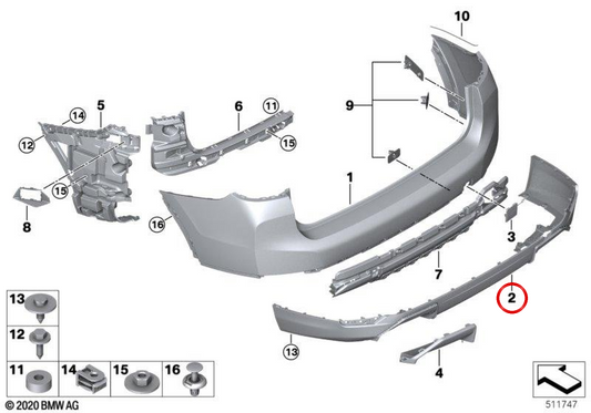 Cubierta inferior del parachoques trasero OEM 51128498638 para BMW G08. Original BMW.