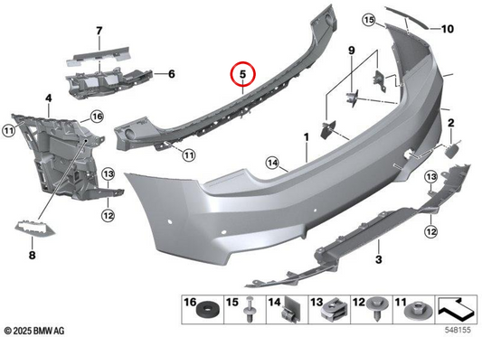 Asiento parachoques trasero central OEM 51128737046 para BMW iX (I20). Original BMW.