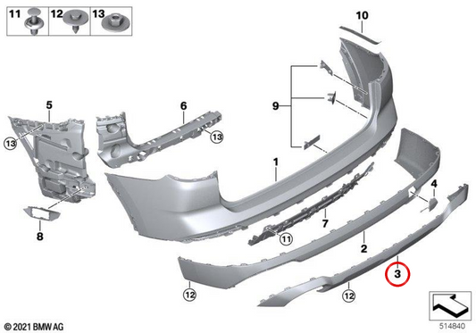 Deckungs -Emglocedora Unterer Heck Stoßfänger OEM 51129451100 für BMW G01, G02. Original BMW.