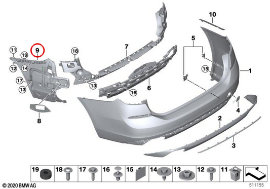 Supporto laterale del paraurti OEM 51129464258 per BMW G32. BMW originale.