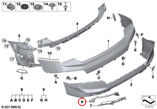 Izquierdo posteriore che abbellisce OEM 51129464511 per BMW IX (I20). BMW originale.