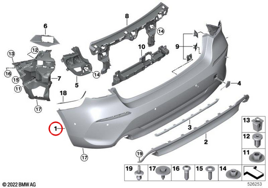 Tampa do pára-choque traseiro OEM 51129464576 para BMW F40. BMW genuíno.